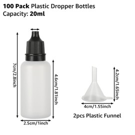 SENENQU 100 Pack 20ml Plastic Dropper Bottles, Translucent Squeeze Bottles with Caps & Funnels, Empty Squeezable Eye Liquid Bottles for Paint Sample Essential Oil Liquid