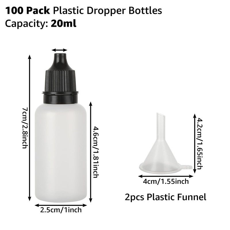 SENENQU 100 Pack 20ml Plastic Dropper Bottles, Translucent Squeeze Bottles