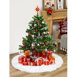 150 cm Christmas Tree Blanket, Christmas Tree Blanket Fur Round Christmas Tree Rug, Christmas Tree Plush Skirt for Christmas, New Year Party Decoration, White