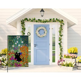 BLKWHT BLKWHT Spring Cat Garden Flag 12x18 Vertical Double Sided Colorful Floral Farmhouse Holiday Outside Decorations Burlap Yard Flag BW571-12