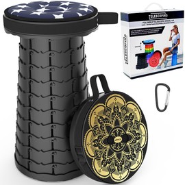 LOCYOP Telescoping Stool with Pad,Collapsible Stool Yet More Sturdy Load Capacity 440Ib,Adjustable Stool,Camping Stool,Retractable Stool for Garden Hiking BBQ with Carry Bag&Carabiner