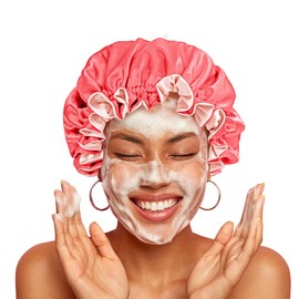 Silk Bonnet for Hair Reversible Satin Bonnet for Sleeping Hair Wrap for Long Hair Sleeping Cap for Women, Blush/Coral