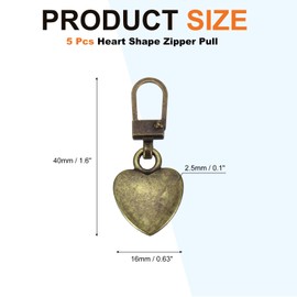 MECCANIXITY - Abalorio de metal con cierre, 5 unidades, desmontable, con forma de corazón, con cierre, repuesto para abrigos, chaquetas, pantalones, equipaje, veliz, sujetadores, tono cobre