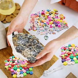 Rhinenet 4508pcs Beads Bracelet Making Kit DIY Crafts Beading Kits Clay Beads Bracelet Anklets Necklace Jewelry Earring Making Kits with Decorative Beads and Charms (Combination 4)