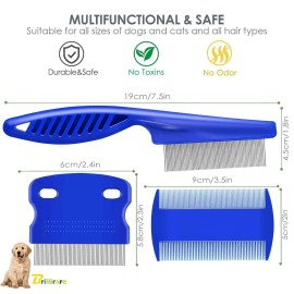 BRILLIRARE 3 Pack Pet Hair Comb Stainless Steel Flea Lice Combs For Dog Cat Grooming Kit US