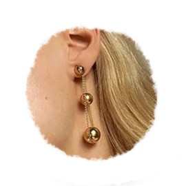 Doubnine Three Ball Drop Dangle Threader Double Chain Gold Silver Hanging Stud Earrings for Women