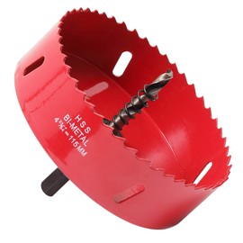 4 1/2 Inch Hole Saw, 115mm Bi-Metal Hole Saw for Recessed Lights, 30mm Cutting Depth Hole Cutter Bit with Hex Shank for Cutting Wood Boards, Soft Metal, Plastic, Drywall, Red