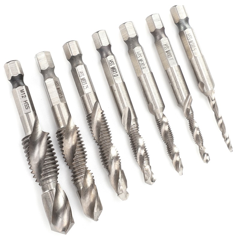 7Pcs Tap Set 1/4 Hex Shank Metric Drilling and Tapping