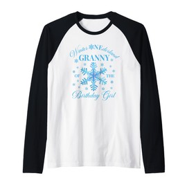 Granny of The Birthday Girl Snowflakes Winter Onederland Raglan Baseball Tee