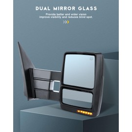 OCPTY Tow Mirror Fit For 2007-2014 For Ford For F-150 Pickup Truck Towing Mirror Passenger Right Side Power Adjusted Heated Turn Signal Light Black Housing