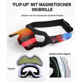 LECAGE Frameless Folding Ski Goggles for Glasses Wearers with Magnetic Snowboard Goggles Anti-fog Snow Goggles UV Protection Ski Goggles Mirrored for Men Women (Purple)