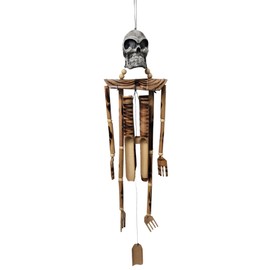 Hand Carved Beautifully Detailed Treasure Pirate Skull Skeleton Bones Wind Chime