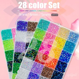 qiipii 28 Color 3mm Jelly Resin Rhinestones w B7000 Jewelry Glue for Bedazzling Crafting Flatback Stones No-Hotfix Colorful AB Gems Diamonds Charms for Nails Eyes Face Makeup Tumblers DIY Crafts Shoes