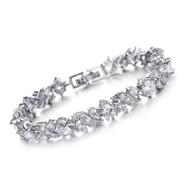 Kim Johanson Tennis Bracelet Stainless Steel with Cubic Zirconia – waves design rhinestones silver with gift bag)