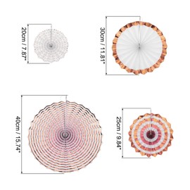 sourcing map Hanging Paper Fans Party Set 8Pcs Round Pattern Hanging Paper Fans Decoration for Home Shop Wall Birthday Wedding Graduation Events(Rose Gold White)