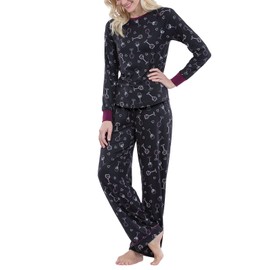 PajamaGram Fun Womens Pajama Set - Women PJs, Wine Down, Black, L, 12-14