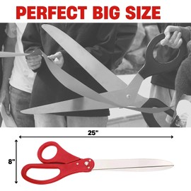 Red Ribbon Cutting Ceremony Kit – 25" Giant Scissors for Special Events Large Scissors Ceremonial with Red Ribbon Grand Opening Shears for Inaugurations Theater Performances