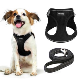 YIMEIS Dog Harness and Leash Set, No Pull Soft Mesh Pet Harness, Reflective Adjustable Puppy Vest for Small Dogs, Cats (M, Black) fit Small