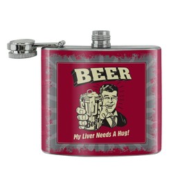 Beer My Liver Needs a Hug Funny Humor Retro Stainless Steel 5oz Hip Drink Kidney Flask