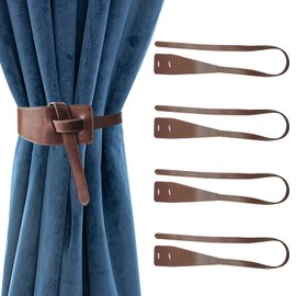 Leather Curtain Tiebacks, Set of 4 PU Leather Curtain Buckle Curtain Holdbacks Classic Curtain Ties Taping Curtain Rope Tieback for Home Office Living Room Window Curtain Buckle Cords (Coffee)