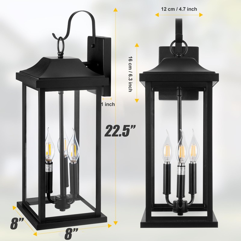 Roravilila 23” Extra Large 3-Light Outdoor Light Fixture 1-Pack, IP65