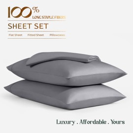 Mayfair Linen 100% Viscose Derived from Bamboo - 3 Piece Bamboo Viscose Sheets for Twin XL Size Bed, Silky Soft, Breathable & Cooling Luxury Sheets, 16" Deep Pocket Fitted Sheet - Dark Grey Sheet