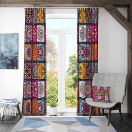 ggaimwf Boho Patchwork Curtain Mandala Abstract Pattern Hippie Moroccan Curtain Pencil Pleat Multicolor Window Decor Bedroom Dining Room Privacy Curtain Room Divider Rod Pocket 107x160cm 2 Panels