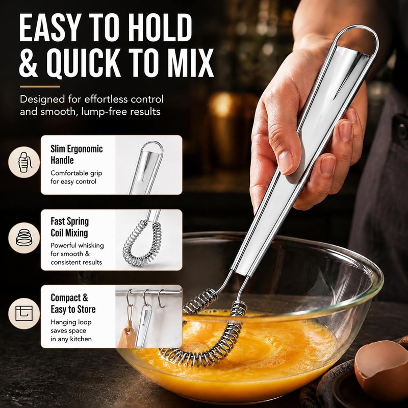 Stainless Steel Mini Spring Hand Whisk for Milk Froth, Eggs,