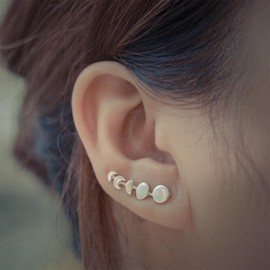 Aneneiceera Vintage Moon Disc Coin Ear Climber Earrings Silver Moon Crawler Earrings Tiny Coin Climbers Earrings Boho Crescent Moon Earrings Jewelry for Women (Silver)