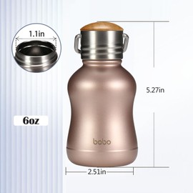 YOHKOH Mini botella de agua aislada al aspiradora con tapa de bambú, botella de agua termo de acero inoxidable para mujeres y niñas, botella de agua fría y caliente deportiva de metal, a prueba de