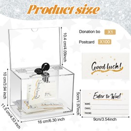 Kigley 4 Pack Acrylic Raffle Box with Lock and 400 Tickets Cards Clear Ballot Box Suggestion Box Donation Box Ticket Box with Slot Storage Container for Voting Charity Collection 6.3 x 4.5 x 3.9 Inch