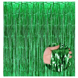 Yilistore 2 Pack 3.3 * 6.6ft Green Foil Fringe Curtain,Streamer Backdrop,Metallic Tinsel Streamer Curtains for St. Patrick's Day Party Decorations