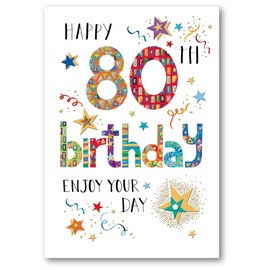 Nigel Quiney Mens 80th Milestone Birthday Card - Age 80 - Stars and Streamers with Foil Details - Eco-Friendly and Recyclable