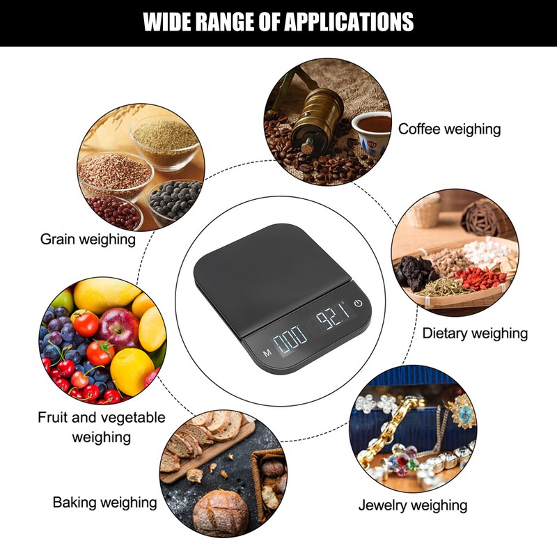 Kitchen Scale 0.1g to 6.6lb LED Display Touch Control Tare