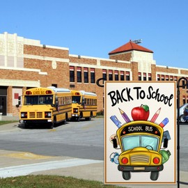 Back to School Garden Flags for Outside 12x18 Inch Double Sided School Bus First Day of School Garden Flag for Outdoor Indoor House Lawn Yard Decor