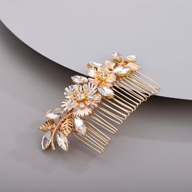 Chargances Bridal Wedding Flower Hair Comb Gold Leaf and Crystal Hair Side Comb Fashion Leaf headpiece for Wedding Prom Festival Bridesmaid Hair Accessoriecs for Women and Girls (Gold)