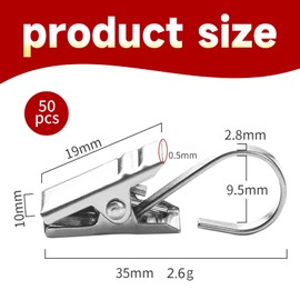 50 PCS Stainless Steel Curtain Clips Metal Hanging Hooks,Curtain Hangers Clips, Small Heavy-Duty Hook Clip Set,for Bedroom, Bathroom, Home Decoration