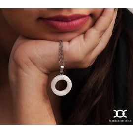 Marble Stories Marble Necklaces for Women Trendy, Long Ring and Heart Necklace for Womens, Western Jewelery Gift for her (Small Ring - White)