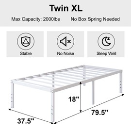 DiaOutro 18 Inch Twin XL Bed Frame Heavy Duty No Box Spring Needed Metal Platform with Maximum Storage, Easy to Assembly, Noise Free, White