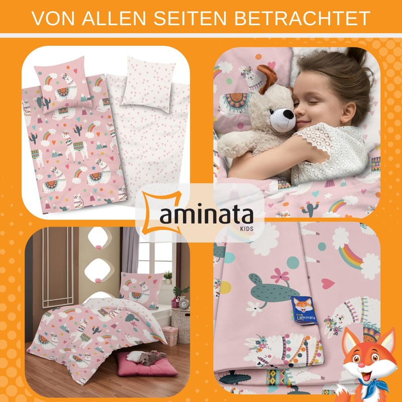 Aminata kids Lama Girls' Bed Linen - Reversible Bed Linen
