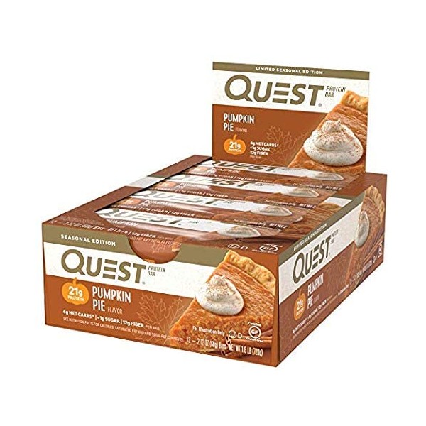 Quest Nutrition Protein Bar Pumpkin Pie. Low Carb Meal Replacement Bar with 20g Protein. High Fiber, Soy-Free, Gluten-Free (24 Count)