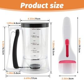 Pancake Batter Dispenser–4-Cup Batter Dispenser with Cupcake Scoop Batters Dispenser,Pancake Waffl Mix Dispenser with Squeeze Handle & Measuring Marks,for Cupcake,Muffins, Crepes