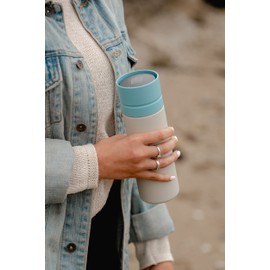 Circular and Co Leakproof 600ml Reusable Water Bottle made from 92% Single-Use Bottles (Chalk Bottle & Blue Lid)