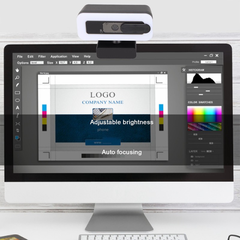 Webcam 2K USB Adjustable Brightness Auto Focusing Inbuilt Mic Plug