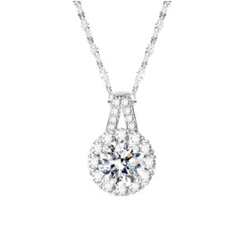 Jumcew Dainty Cubic Zirconia Diamond Pendant Necklace Sterling Silver Solitaire Necklace for Women