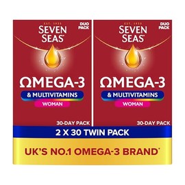 Seven Seas Omega-3 & Multivitamins Woman, with Biotin & Iron, 60 Omega-3 Capsules + 60 Multivitamins Tablets, 2 Months Supply (2X 30 Days Twin Pack), with Educational Leaflet