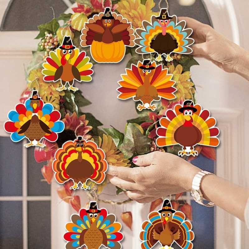 20Pack Thanksgiving Turkey Hanging Decorations, Cute Turkey Ceiling Hanging Streamers