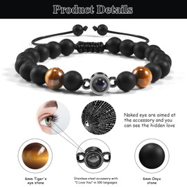 VU100 Tiger Eye Bracelet for Son - I Love You 100 Languages Projection Bracelet - Inspirational Gift from Mum Dad for Birthday