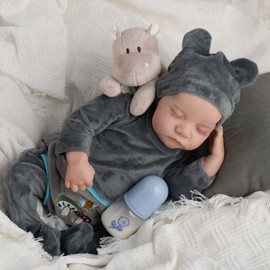 SPICIMOMO Realistic Baby Dolls Boy-18 Inches Lifelike Reborn Baby Dolls Grey, Real Life Sleeping Newborn Doll with Gift Box Set for Kids 3+