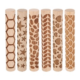 sourcing map 6pcs Wood Clay Roller 4" Hexagon Pattern Rolling Pins Wood Rollers Pottery Tools Wood Grain Texture Rollers for Clay Baking Dough Playdough DIY